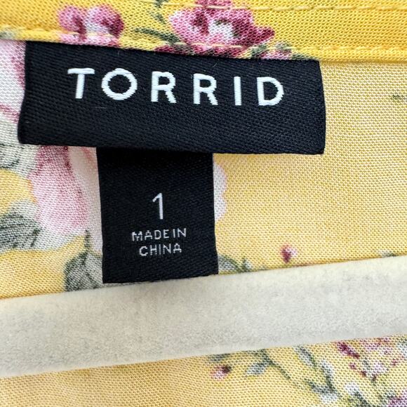 Torrid Womens Challis Smocked 3/4 Sleeve Top Blouse Size 1X Floral Flowy Yellow - Picture 2 of 7